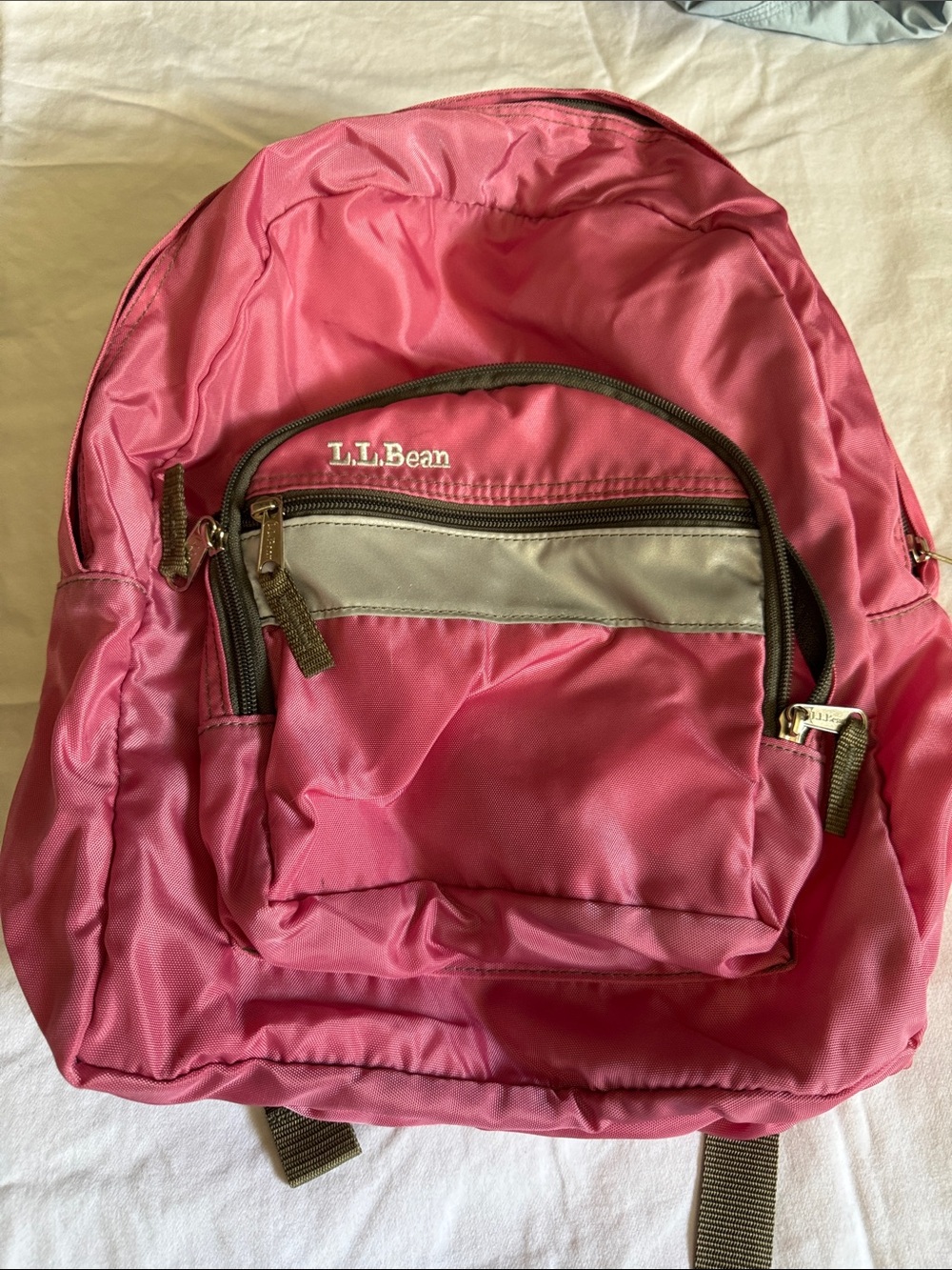 L.L. Bean Pink Backpack with Brown Trim